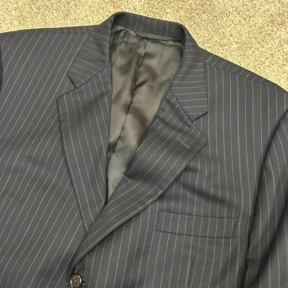 Hickey Freeman Blazer 46L Navy Blue Loro Piana Wool Pinstripe 3 Button
